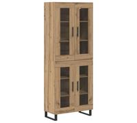 QJBSAVVA Buffet Haut de Rangement, Vaisselier 2 Pièces en Bois Aggloméré et Verre, Armoire de Salon et Salle à Manger avec Portes, Coloris Chêne Artisanal, 69,5 x 34 x 180 cm