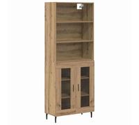 QJBSAVVA Buffet Haut de Salon, Armoire Vitrine en Bois Aggloméré et Verre, Meuble de Rangement avec Pieds en Fer pour Salle à Manger, Chêne Artisanal, 69,5 x 34 x 180 cm