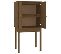 QJBSAVVA Buffet Haut en Bois de Pin Massif Marron Miel 60x40x120 cm, Meuble de Rangement Rustique avec 2 Portes et Poignées en Similicuir pour Salon, Salle à Manger et Entrée