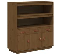 QJBSAVVA Buffet Haut en Bois de Pin Massif Marron Miel, Vaisselier Rustique 100x40x108,5 cm avec 3 Portes, 3 Tiroirs et Etagères, Armoire de Rangement pour Salon, Salle à Manger et Bureau