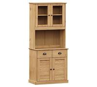 QJBSAVVA Buffet Haut en Bois de Pin Massif Vigo 78x40x175 cm Vaisselier avec Portes en Verre Trempé Tiroirs et Poignées Métal Grand Meuble de Rangement pour Cuisine Salon Salle à Manger