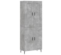 QJBSAVVA Buffet Haut Gris Béton 69,5 x 34 x 180 cm, Grand Cabinet de Rangement en Bois d'Ingénierie avec Portes et Pieds en Fer pour Salon, Cuisine et Bureau