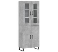 QJBSAVVA Buffet Haut Gris Béton 69,5x34x180 cm, Armoire de Rangement en Bois d'Ingénierie, Métal et Verre, Meuble Vitrine Vaisselier pour Salon, Salle à Manger et Bureau