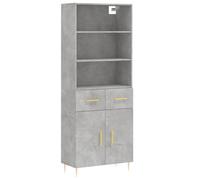 QJBSAVVA Buffet Haut Gris Béton 69,5x34x180 cm Meuble de Rangement en Bois d'Ingénierie et Métal pour Salon Salle à Manger Cuisine Cabinet avec Portes et Pieds