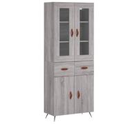 QJBSAVVA Buffet haut gris Sonoma 69,5 x 34 x 180 cm - Buffet moderne avec verre et pieds en métal - Vitrine polyvalente en bois pour salon et salle à manger