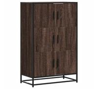 QJBSAVVA Buffet Haut Meuble de Rangement 3 Compartiments Armoire pour Salon Cuisine Salle à Manger Structure en Métal et Bois d'Ingénierie Coloris Chêne Marron 68x35x106,5 cm