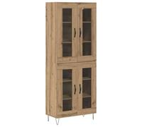 QJBSAVVA Buffet Haut Meuble de Rangement pour Salon et Salle à Manger, Armoire Vitrine en Bois avec 4 Portes en Verre et Pieds en Fer, Chêne Artisanal, 69,5 x 34 x 180 cm