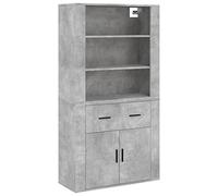 QJBSAVVA Buffet Haut Meuble de Rangement Salon et Cuisine Vaisselier en Bois d'Ingénierie avec Portes et Étagères Commode Gain de Place Coloris Gris Béton 80x33x150 cm
