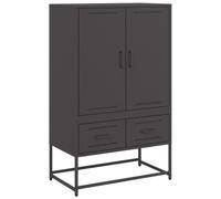 QJBSAVVA Buffet Haut Noir 68x39x111,5 cm, Meuble de Rangement en Acier Laminé à Froid avec 2 Portes et 2 Tiroirs, Grand Vaisselier Robuste et Élégant pour Salon, Salle à Manger et Bureau
