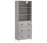 QJBSAVVA Buffet Haut Sonoma Gris 69,5x34x180 cm, Armoire de Rangement en Bois d'Ingénierie et Métal pour Salon et Salle à Manger, Vaisselier Moderne Multi-Usage