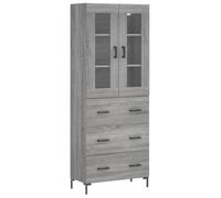 QJBSAVVA Buffet Haut Sonoma Gris 69,5x34x180 cm, Grand Meuble de Rangement en Bois d'Ingénierie et Verre avec Pieds en Métal, Armoire Vitrine pour Salon et Salle à Manger