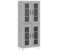 QJBSAVVA Buffet Haut Sonoma Gris 69,5x34x180 cm, Meuble de Rangement en Bois d'Ingénierie et Verre avec Pieds en Métal, Armoire Vitrine pour Salon et Salle à Manger