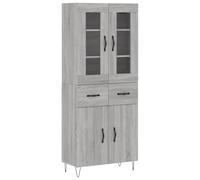 QJBSAVVA Buffet Haut Sonoma Gris 69,5x34x180 cm, Vaisselier en Bois d'Ingénierie et Verre, Armoire de Rangement Moderne avec Pieds en Métal pour Salon et Salle à Manger