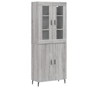 QJBSAVVA Buffet Haut Sonoma Gris 69,5x34x180 cm, Vaisselier en Bois d'Ingénierie et Verre avec Portes et Pieds en Métal, Armoire de Rangement pour Salon et Salle à Manger