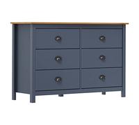 QJBSAVVA Buffet Hill de Salon en Bois de Pin Massif, Bahut de Rangement avec 6 Tiroirs, Meuble Bas Moderne pour Entrée et Salle à Manger, Gris et Marron Miel, 125 x 40 x 80 cm