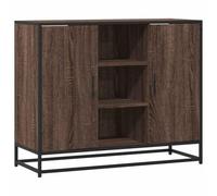 QJBSAVVA Buffet marron aspect chêne 92 x 35 x 76 cm, commode moderne en bois avec cadre en métal, armoire de rangement industrielle pour salon, couloir, cuisine et bureau