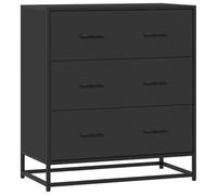 QJBSAVVA Buffet Moderne Noir 68x35x76 cm - Commode Industrielle en Bois dIngénierie et Métal - Meuble de Rangement avec 3 Tiroirs pour Salon, Salle à Manger et Entrée