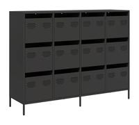 QJBSAVVA Buffet Noir 135x39x103,5 cm Meuble de Rangement en Acier Laminé à Froid, Commode Industrielle avec 12 Tiroirs et Grand Plateau pour Salon, Bureau et Entrée