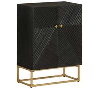 QJBSAVVA Buffet Noir 55x30x76 cm en Bois de Manguier Massif et Fer, Meuble de Rangement Industriel avec Pieds Robustes, Petit Buffet Bas pour Salon, Entrée et Salle à Manger