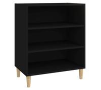 QJBSAVVA Buffet noir - 57 x 35 x 70 cm - Étagère en bois avec 3 compartiments et pieds en bois massif - Meuble de rangement moderne pour salon, couloir, bureau