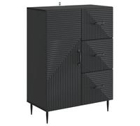 QJBSAVVA Buffet noir 66 x 34,5 x 89,5 cm, commode moderne en bois avec 3 tiroirs et 1 porte, élégante armoire d'appoint avec pieds en métal pour salon et salle à manger