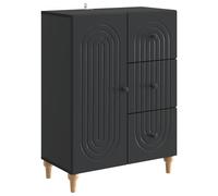 QJBSAVVA Buffet noir - 66 x 34,5 x 90 cm - Commode avec 3 tiroirs et 1 porte - Buffet moderne en bois - Pour salon, salle à manger et couloir - Design minimaliste