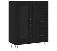 QJBSAVVA Buffet Noir 69,5x34x90 cm, Meuble de Rangement avec 3 Tiroirs et Porte en Verre, Buffet Vitrine en Bois d'Ingénierie et Métal pour Salon, Cuisine et Salle à Manger
