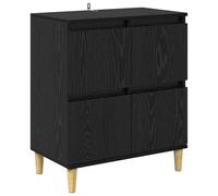 QJBSAVVA Buffet noir aspect chêne 60 x 35 x 70 cm Commode avec 4 portes, armoire en bois pour salon et salle à manger, buffet moderne avec pieds coniques beiges