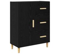 QJBSAVVA Buffet noir aspect chêne - Commode moderne avec 3 tiroirs et 1 porte - Meuble de rangement en bois pour salon, couloir et bureau - 69,5 x 34 x 90 cm
