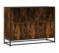 QJBSAVVA Buffet Salon Chêne Fumé 100x35x76 cm - Meuble de Rangement en Bois d'Ingénierie et Métal - Commode Industrielle pour Entrée, Couloir et Bureau