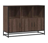 QJBSAVVA Buffet Salon Chêne Marron 100x35x76 cm - Meuble de Rangement en Bois d'Ingénierie et Métal - Commode Industrielle pour Entrée, Couloir et Salle à Manger