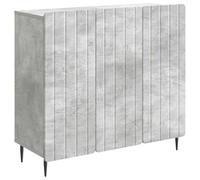 QJBSAVVA Buffet Salon Gris Béton 89x34,5x82 cm, Meuble de Rangement en Bois d'Ingénierie avec 3 Portes, Commode Industrielle Robuste pour Salle à Manger et Cuisine