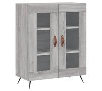 QJBSAVVA Buffet Sonoma Gris 69,5 x 34 x 90 cm, Meuble de Rangement avec Portes en Verre, Buffet Bas en Bois d'Ingénierie et Pieds en Métal pour Salon et Salle à Manger