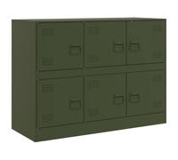 QJBSAVVA Buffet vert olive 99 x 39 x 73 cm, commode moderne en acier avec 6 portes et poignées en métal, armoire en métal robuste pour salon et bureau, armoire de rangement stable industrielle