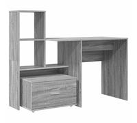 QJBSAVVA Bureau avec Rangement Gris Sonoma 131,5 x 50 x 106,5 cm, Table Informatique en Bois d'Ingénierie avec Étagère Réversible et Tiroir pour Bureau à Domicile, Chambre et Salon