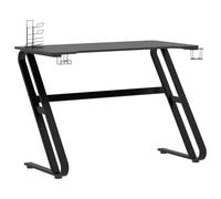 QJBSAVVA Bureau de Jeu avec Pieds en Z Table Gamer Noir 110x60x75 cm en Bois et Fer avec Porte-Gobelet Support pour Casque et Support pour Manettes de Jeu pour Ordinateur PC