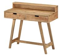 QJBSAVVA Bureau en Bois de Manguier Massif 100x45x90 cm, Table de Travail Vintage avec 2 Tiroirs, Console d'Écriture Informatique et Secrétaire pour Chambre Salon et Bureau