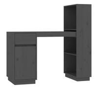 QJBSAVVA Bureau en Bois de Pin Massif Gris 110x53x117 cm, Table d'Ordinateur avec Grand Rangement et Étagères pour Télétravail, Secrétaire Rustique pour Salon et Chambre