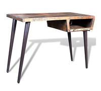 QJBSAVVA Bureau en Bois de Récupération avec Pieds en Fer Peint, Table d'Écriture Vintage de Travail pour Salon et Chambre, Console avec Compartiment de Rangement, 110x50x80 cm