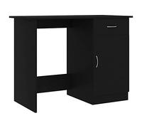 QJBSAVVA Bureau Informatique Noir 100x50x76 cm - Table de Bureau en Bois d'Ingénierie avec Tiroir et Porte, Petit Bureau Compact pour Chambre d'Étudiant, Salon et Console de Couloir