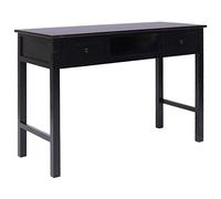 QJBSAVVA Bureau Noir en Bois 110 x 45 x 76 cm, Table d'Ordinateur Vintage avec 2 Tiroirs et 1 Compartiment Ouvert, Console Chic et Table d'Écriture pour Maison et Bureau