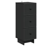 QJBSAVVA Cabinet à Tiroirs Noir, Meuble de Rangement Chiffonnier Vintage en Bois d'Ingénierie, Commode Colonne avec 3 Tiroirs pour Salon, Bureau et Entrée, 33 x 34,5 x 90 cm