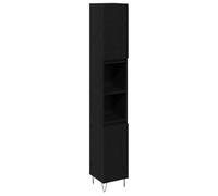 QJBSAVVA Cabinet de Salle de Bain Colonne de Rangement Bois dIngénierie Chêne Noir 30 x 30 x 190 cm avec 2 Portes et 6 Étagères