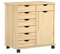 QJBSAVVA Cabinet Roulant en Bois de Pin Massif Marron, Caisson de Bureau avec 7 Tiroirs et 1 Étagère, Meuble de Rangement Mobile pour Salon et Bureau, 63,5 x 39 x 65,5 cm