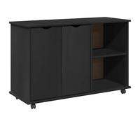 QJBSAVVA Cabinet Roulant Noir 100 x 39 x 65,5 cm - Meuble de Rangement sur roulettes en Bois de Pin Massif avec Étagères - Caisson de Bureau Mobile pour Salon et Espace de Travail