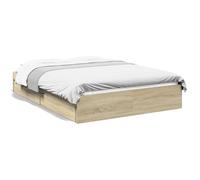 QJBSAVVA Cadre de Lit 140x190 cm 4 Tiroirs Bois d'Ingénierie Sonoma | Lit double moderne pour chambre avec sommier à lattes en contreplaqué et quatre tiroirs de rangement latéraux.
