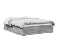 QJBSAVVA Cadre de Lit 140x190 cm avec 4 Tiroirs Gris Sonoma | Lit double moderne en bois d'ingénierie coloris gris sonoma avec quatre tiroirs intégrés pour la chambre.