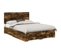 QJBSAVVA Cadre de Lit 140x190 cm Tiroir Bois d'Ingénierie Chêne Fumé | Optimisez votre chambre avec ce lit double robuste en bois d'ingénierie, doté d'une tête de lit et de tiroirs de rangement.