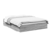 QJBSAVVA Cadre de Lit 140x200 cm avec 4 Tiroirs Bois d'Ingénierie Gris | Structure de lit double pour chambre à coucher avec sommier à lattes et quatre tiroirs de rangement intégrés.