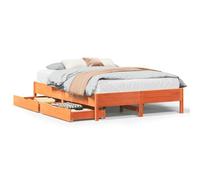 QJBSAVVA Cadre de Lit 160x200 cm en Pin Massif avec 2 Tiroirs Marron